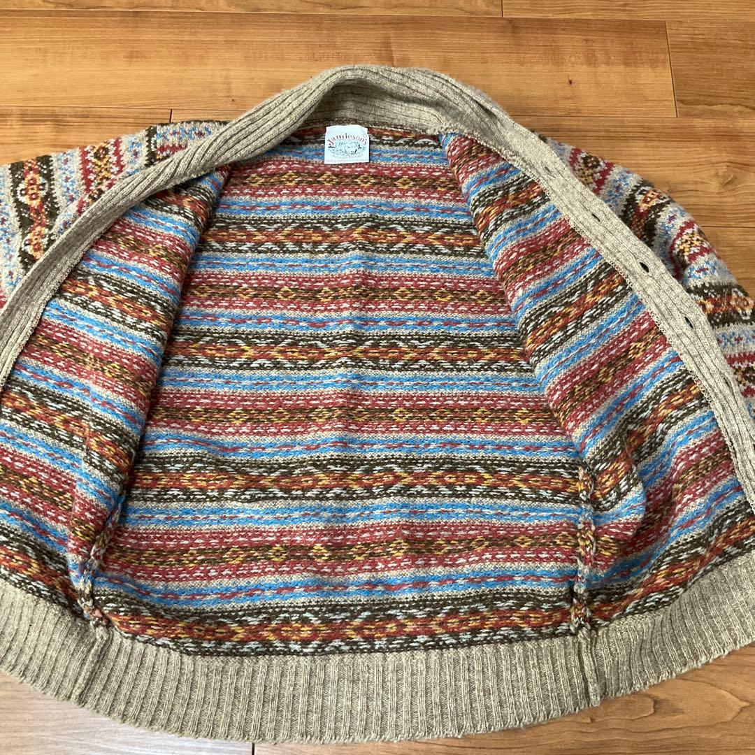 Jamieson's スコットランド製 フェアアイル柄シェットランドニットカーデ