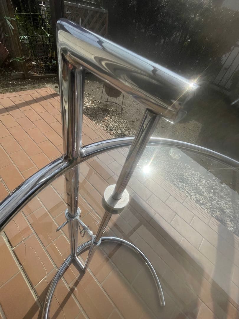 サイドテーブル　天板ガラス ステンレスフレーム