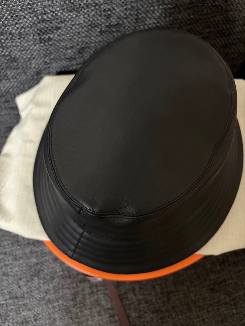 【新品】HERMES エルメス レザーハット57 フレッドキャップバケットハット