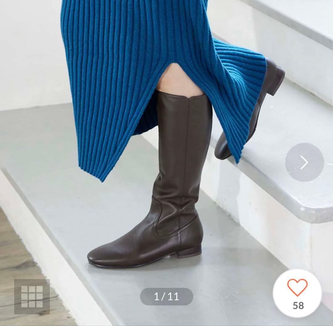 【未使用品】リズラフィーネ　本革ロングブーツ　ダークブラウン　24cm