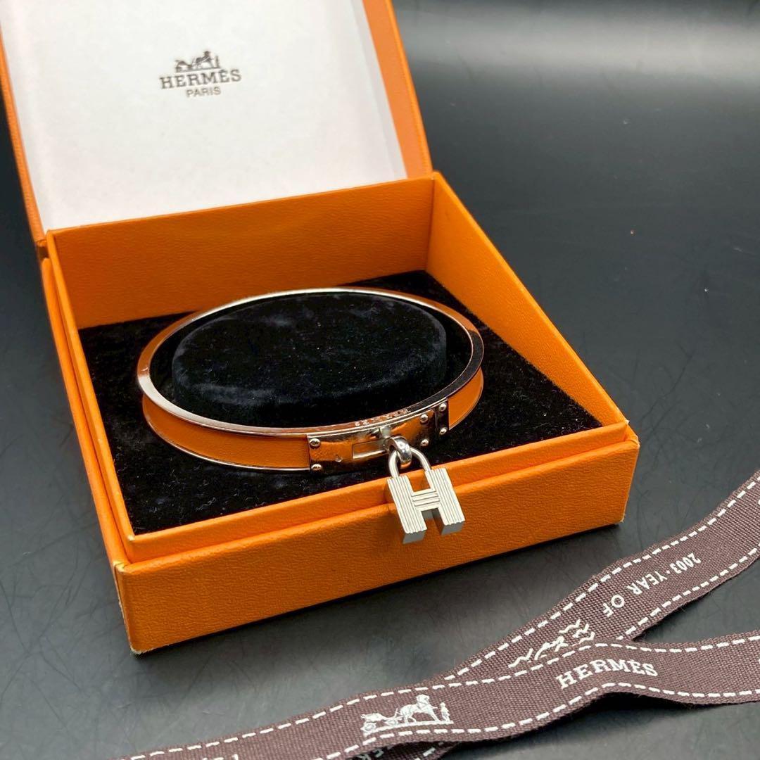 【美品】エルメス　バングル　ケリー　Hカデナ　オレンジ　ロゴ刻印　付属品付き