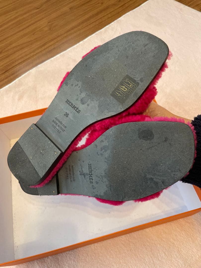 エルメス　オラン　ムートン　ボア　サンダル　お値下げしました！　ピンク