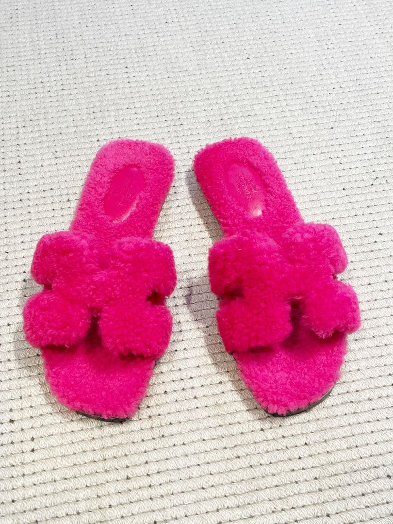 エルメス　オラン　ムートン　ボア　サンダル　お値下げしました！　ピンク