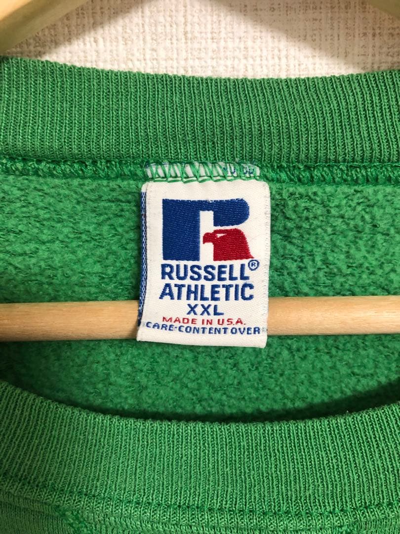 激レアカラーケリーグリーンUSA製90s ラッセル アスレチック 前Vスウェット
