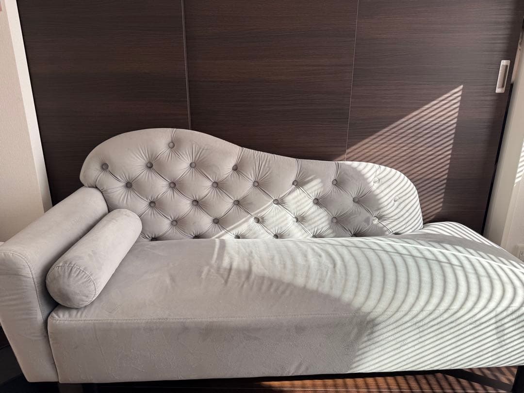 【used】グレー ボタン留めデザイン カウチソファ シャビーシック2way