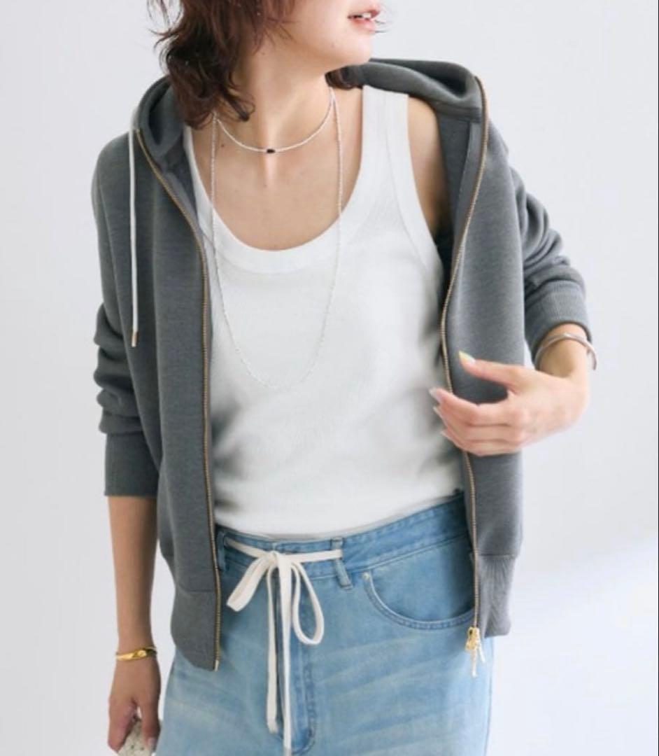 新品タグ付き⚑リブドロワ　スポンジダンボール ZIPパーカー　フリー　グレー