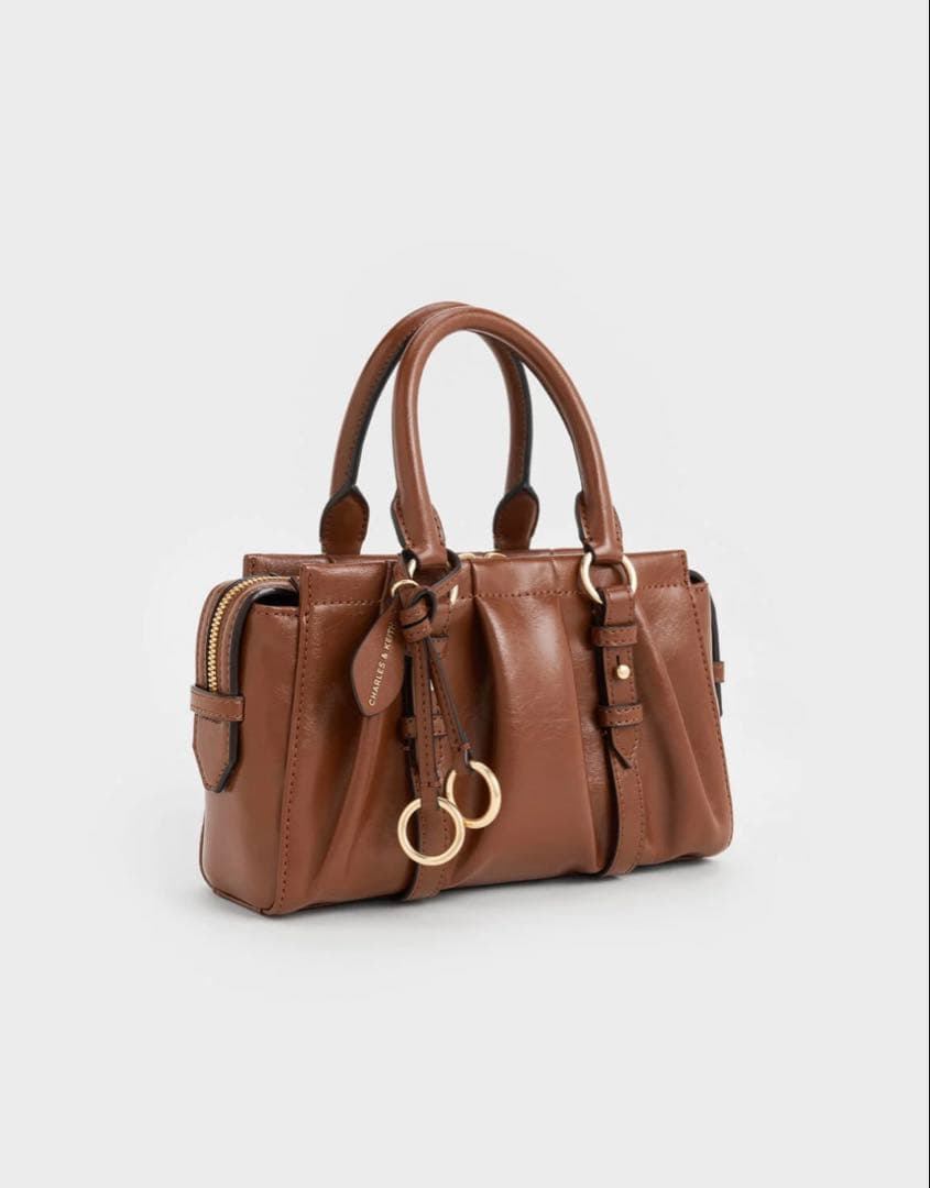 【新品】Charles&Keithブリットンルーシュドトップハンドルトートバッグ