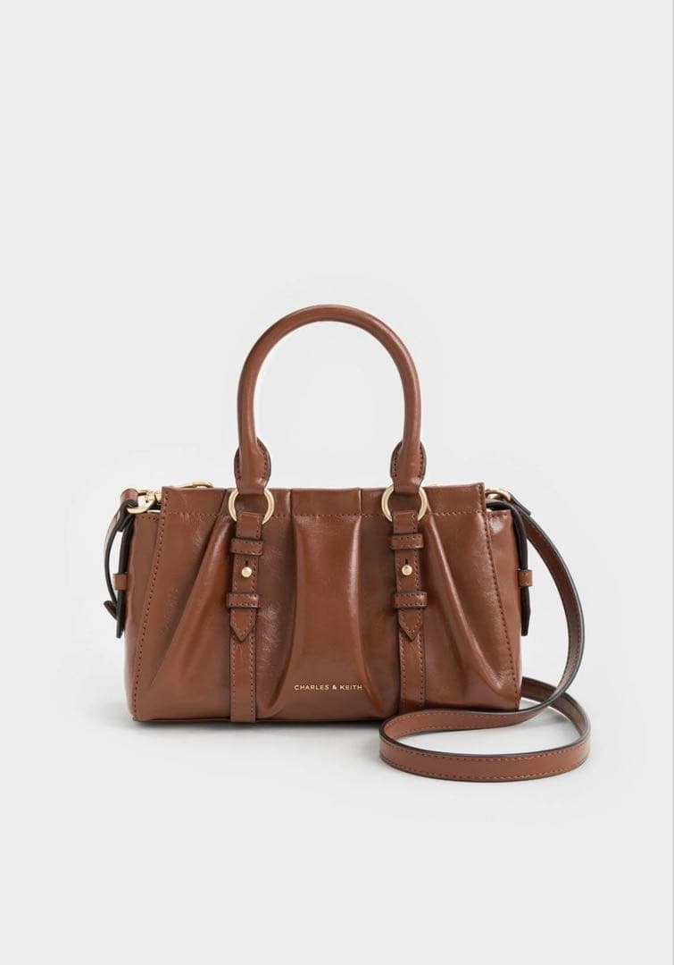 【新品】Charles&Keithブリットンルーシュドトップハンドルトートバッグ