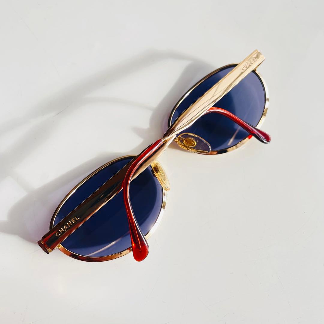 CHANEL シャネル オーバル サングラス ゴールド 度なし ブルーレンズ