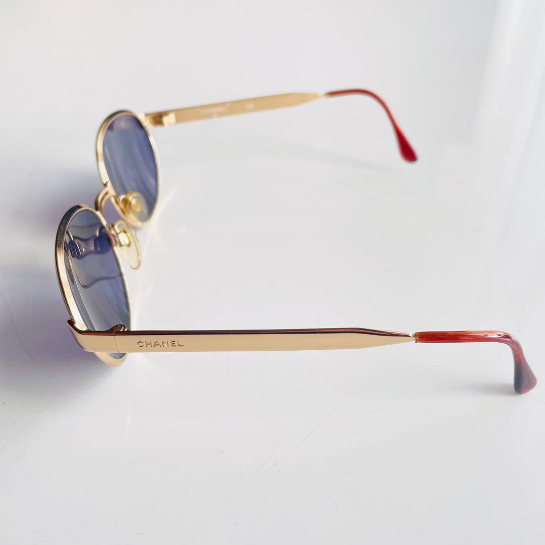 CHANEL シャネル オーバル サングラス ゴールド 度なし ブルーレンズ