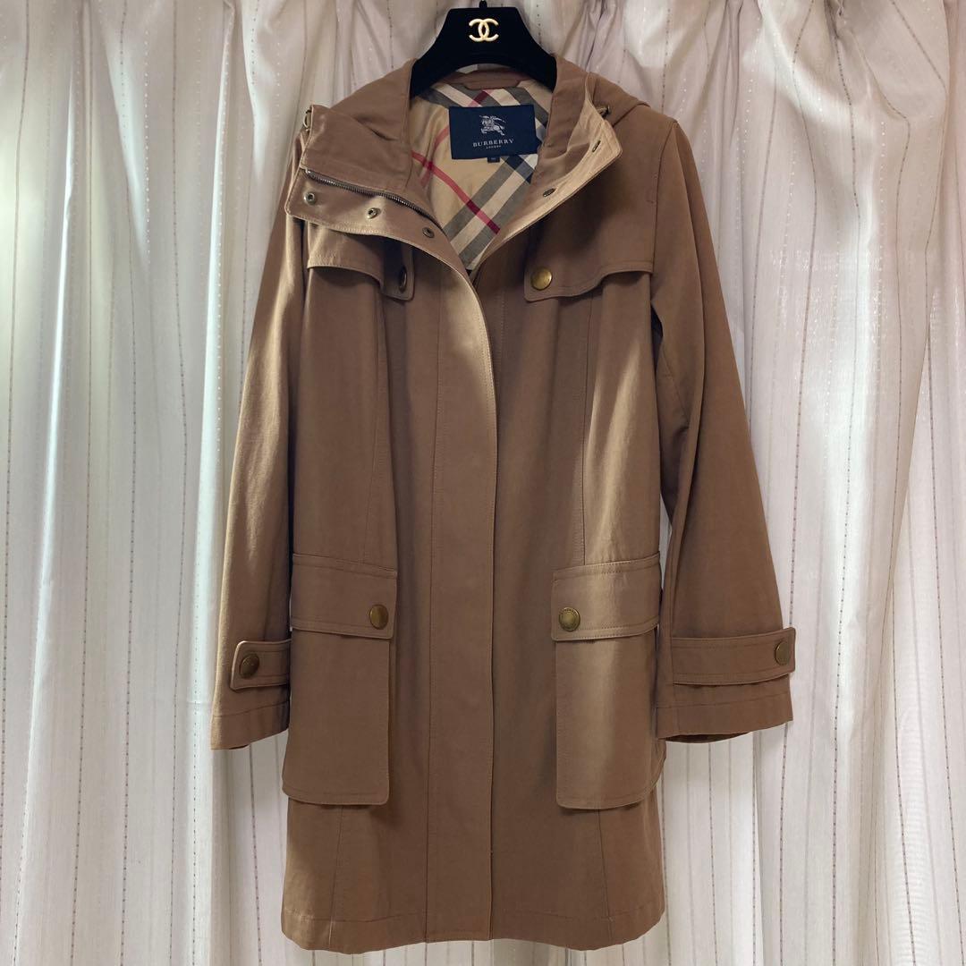 バーバリーロンドン✨モッズコート　46 大きいサイズ　茶　メガチェック　フード