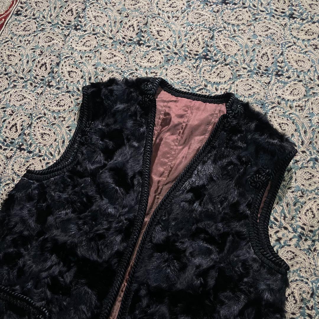 60’s カラクール 毛皮 リアルファー ベスト ビンテージ ブラック 50's