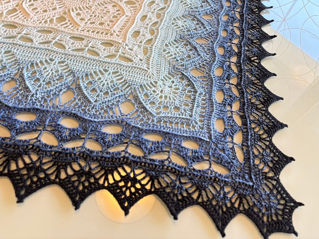 三角ショール　バレエショール　ブルー系　コットン100％　手洗・年中使用可　人気