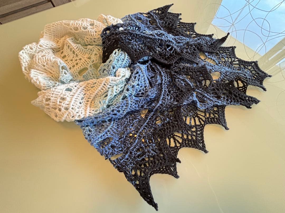 三角ショール　バレエショール　ブルー系　コットン100％　手洗・年中使用可　人気