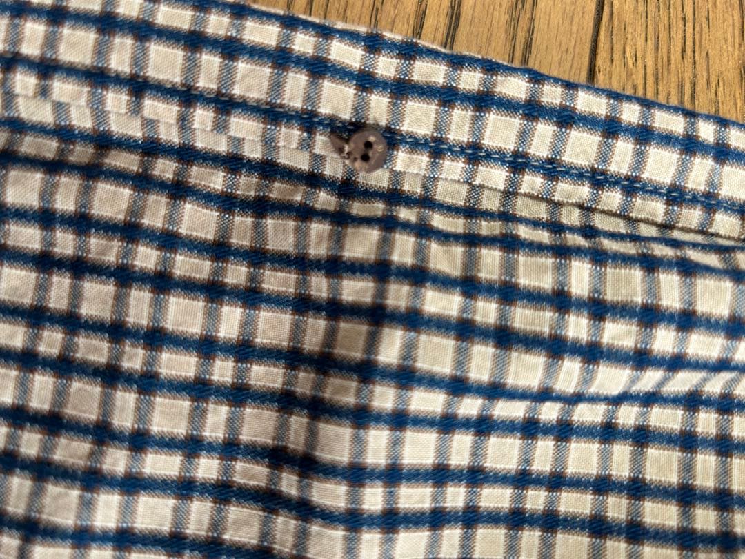 45rpmインディゴ格子柄　コットンギャザーワンピース