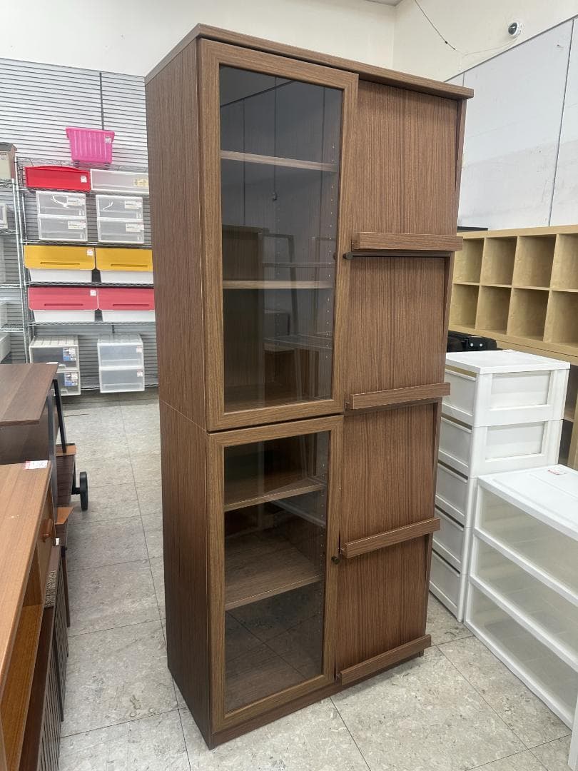 ニトリ　フラップ扉本棚　キャビネット　ビブリオGD80 MBR　ブラウン