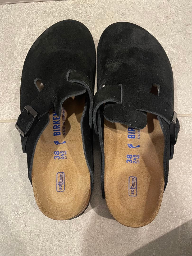 美品 ビルケンシュトック ボストン 38 ナロー　ブラックスエード 24.5
