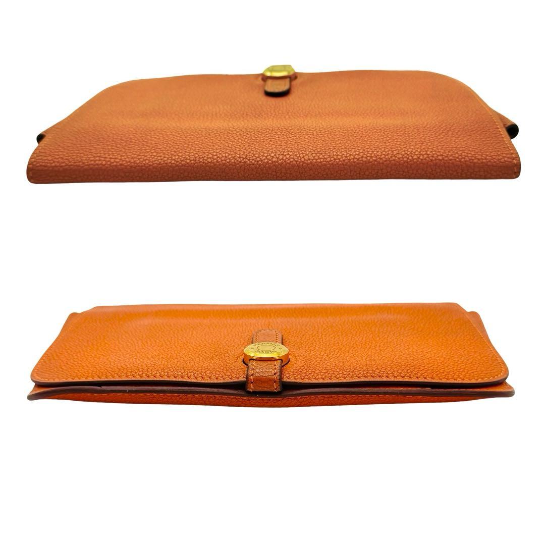 HERMES エルメス ドゴンGM オレンジ レザー長財布 小銭入れ レディース