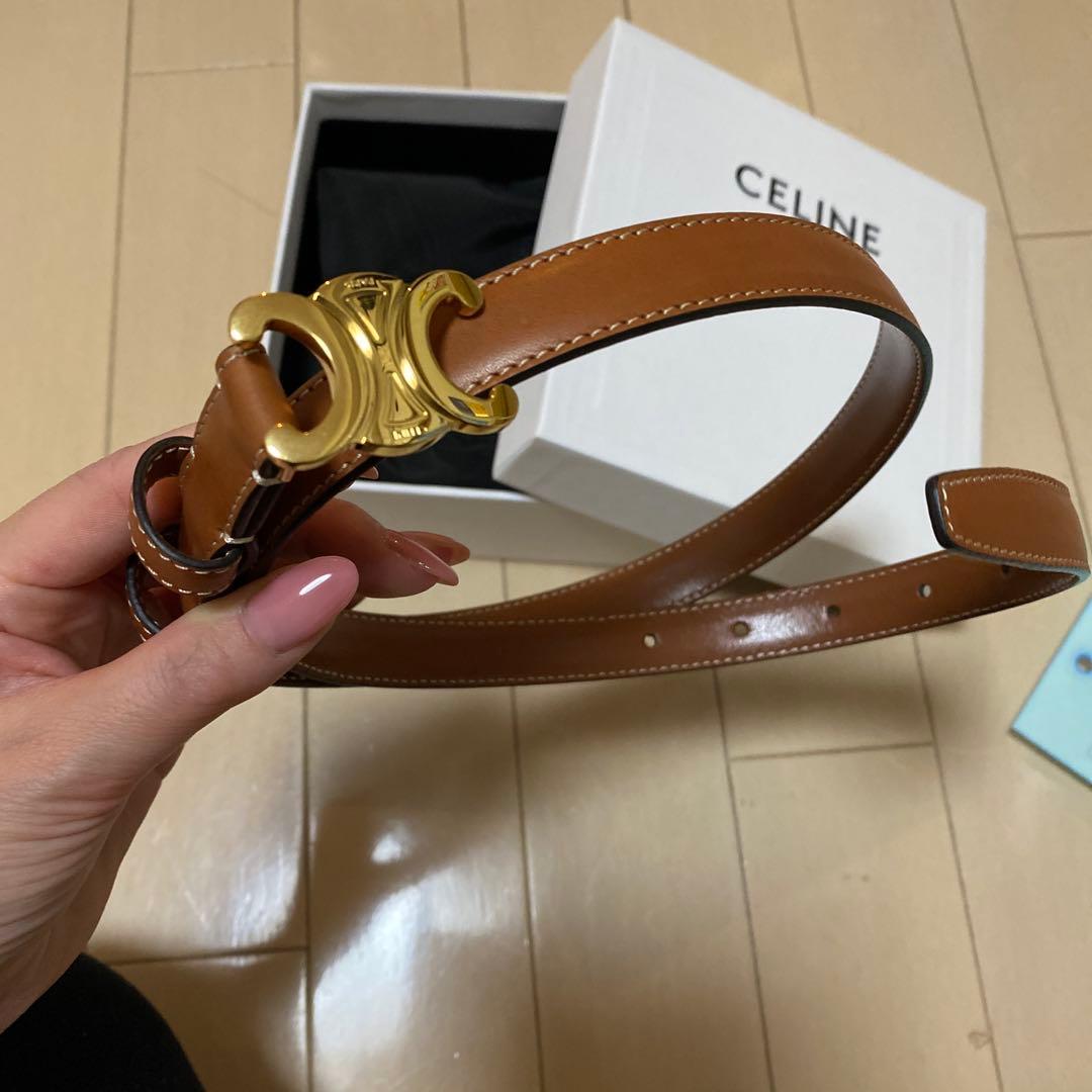 CELINE ブラウンレザーベルト ゴールドバックル