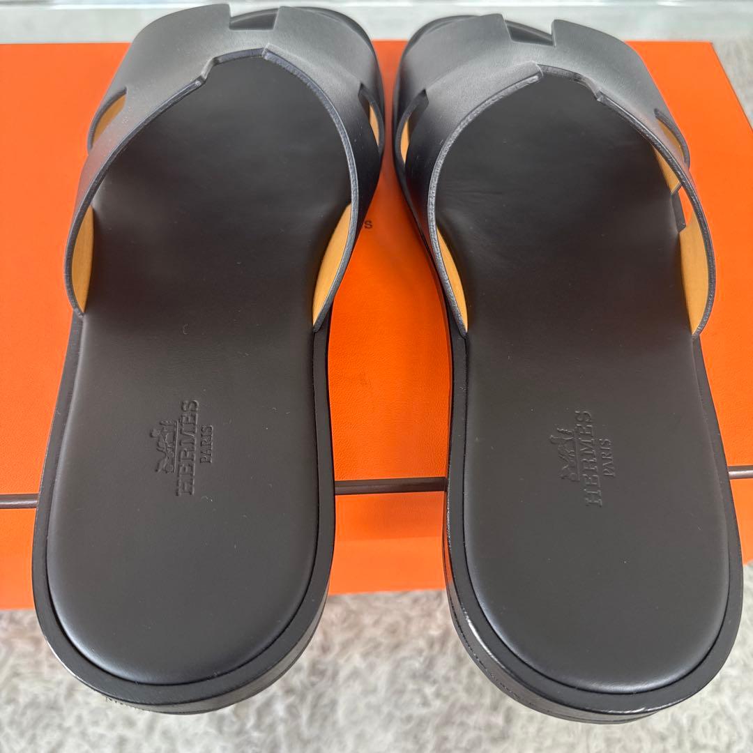 HERMÈS ブラック サンダル 43 28cm イズミール
