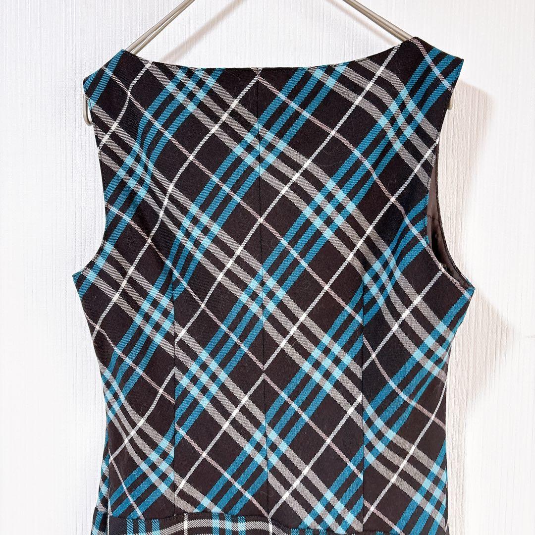 【美品】バーバリー　チェック　ノースリーブ　ロゴ　ミニワンピース　ホース刺繍