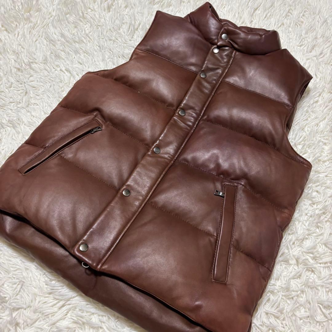 COSTENNA 本革オールレザーダウンベストMメンズ ブラウン ラムレザー