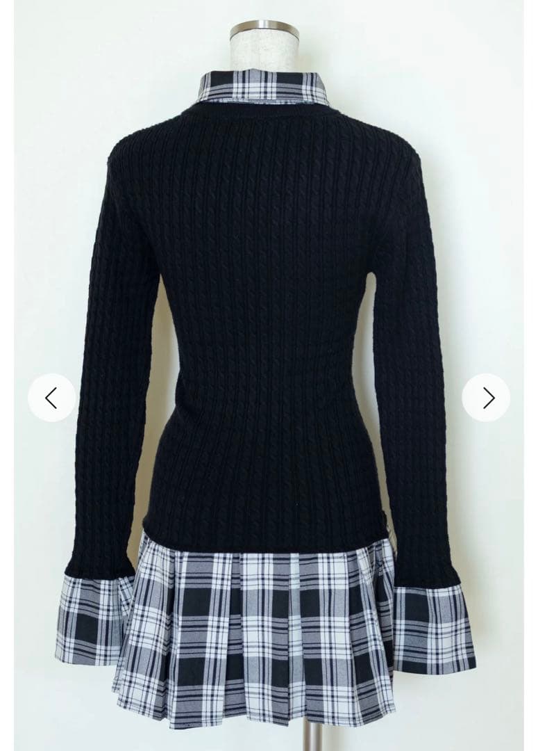 新品タグ付き Randy カービーニットチェックドッキングワンピース ブラック