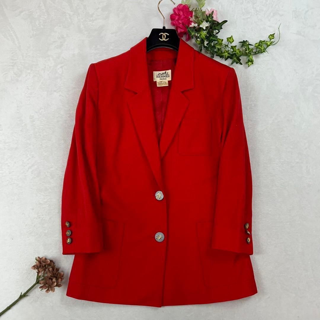 J403 美品 L 42 エルメス シングル ロング丈 JKT レディース