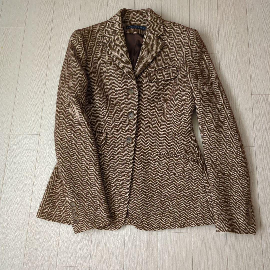 RALPHLAUREN ブラウン ヘリンボーン テーラードジャケットS