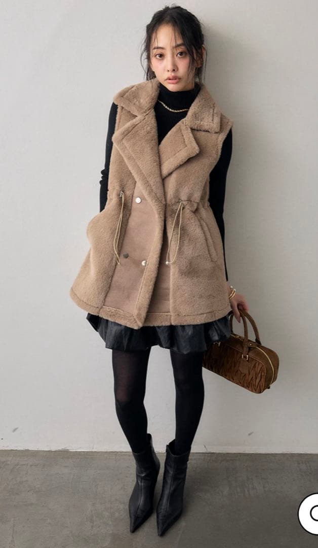 ★★frene★★ テディボアウエストドロストベスト　ベージュ