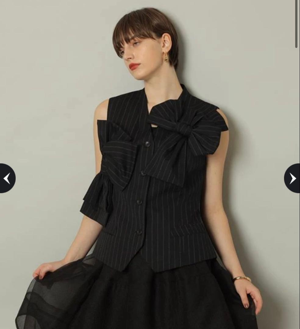 CADUNE ストライプ　リボンベスト サイズ36