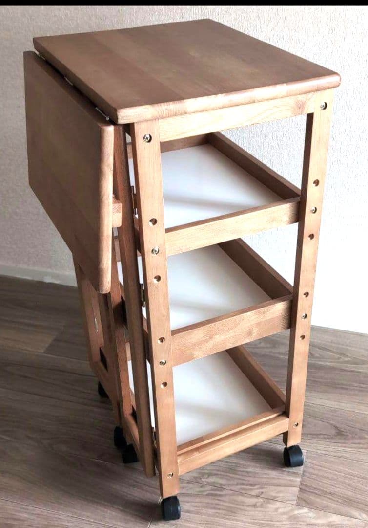 最終値下げ「山善」木製折りたたみキッチンワゴン 3段