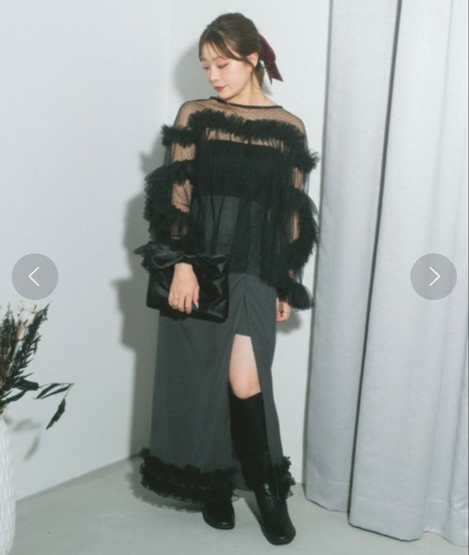 ブラック フリル シースルー パーティードレス