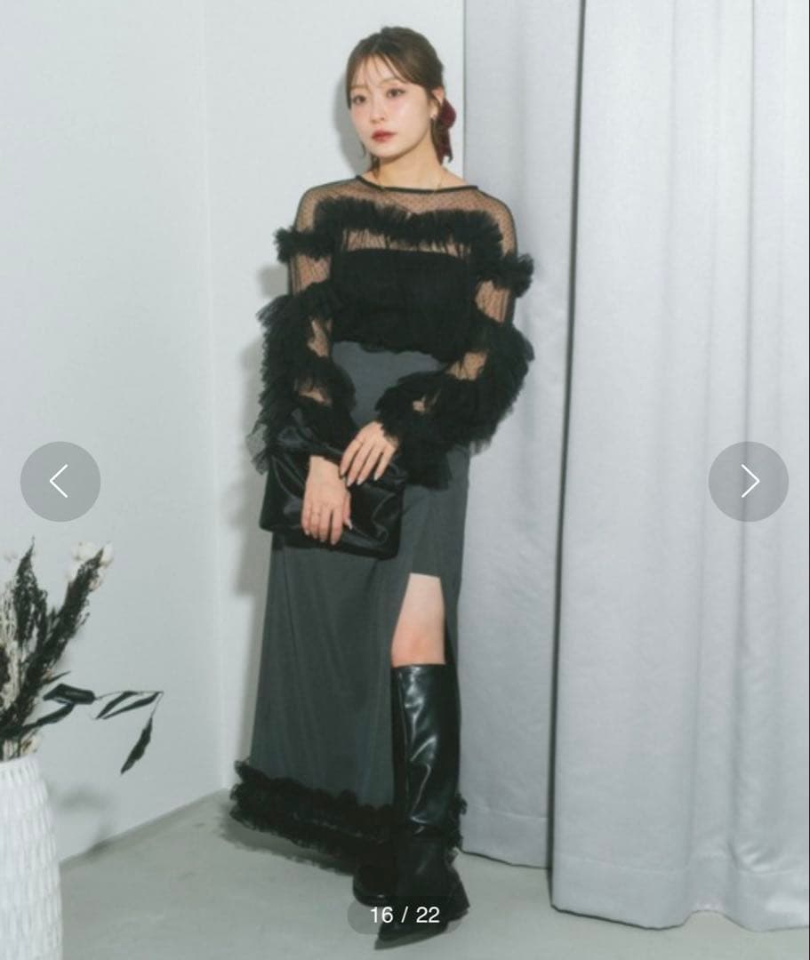 ブラック フリル シースルー パーティードレス