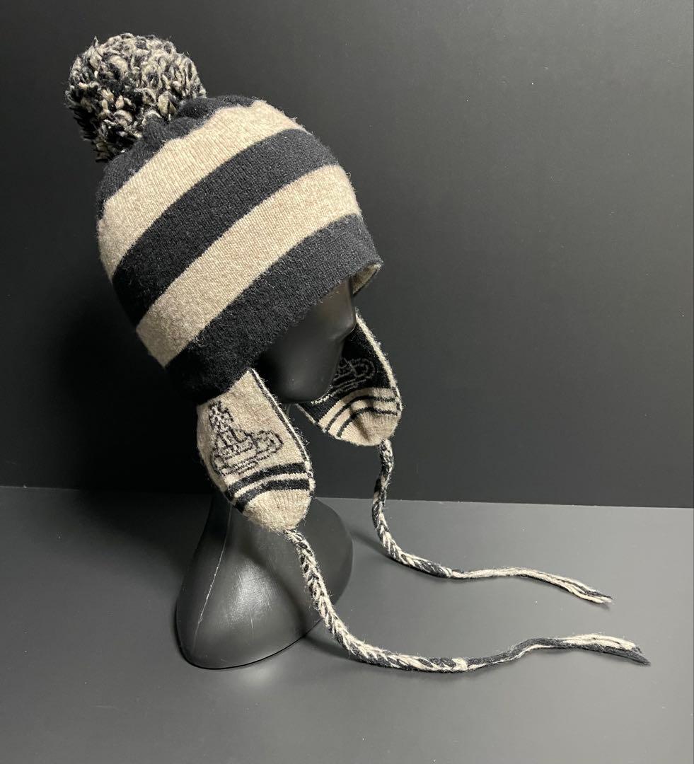 廃盤レア正規品★美品ヴィヴィアン ボンボン耳当て付きニット帽 黒×グレーNANA