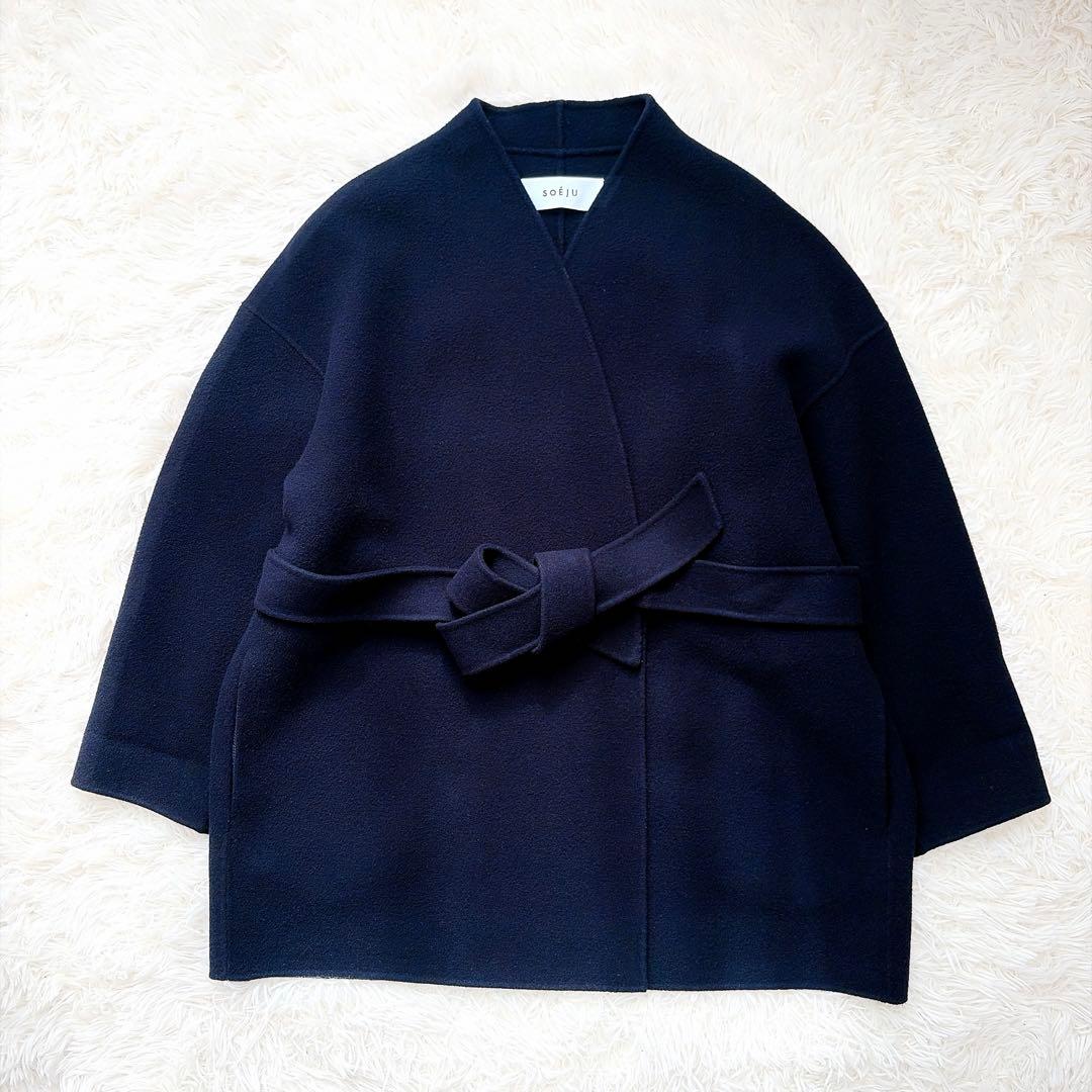 SOEJU ソージュ　SOÉJU ウールリバーミディコート　ネイビー