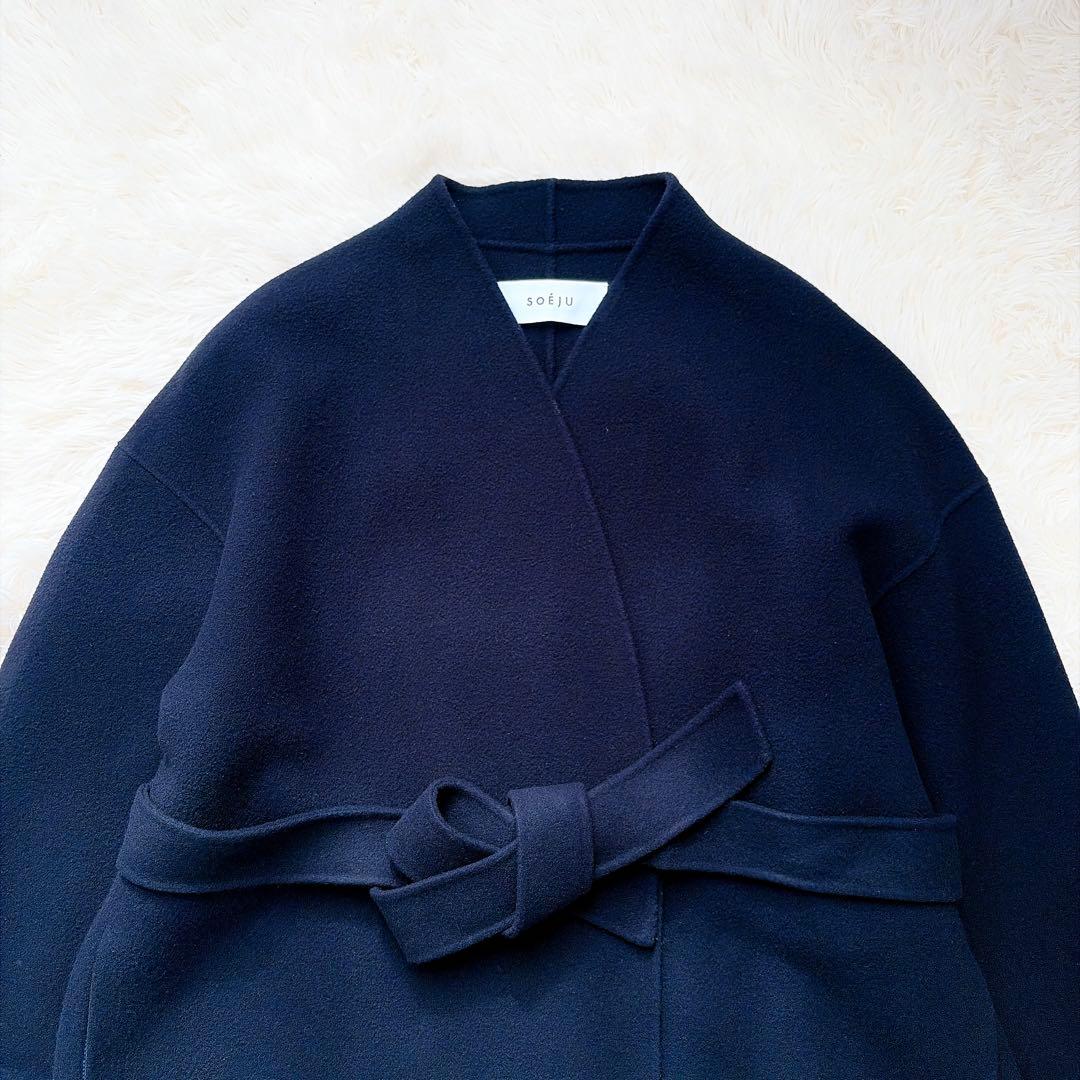 SOEJU ソージュ　SOÉJU ウールリバーミディコート　ネイビー