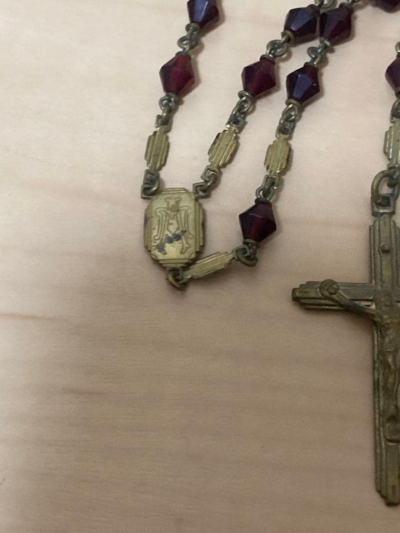 テ*ア様 【アンティーク】金属製 十字架 イエス像 ロザリオ付き