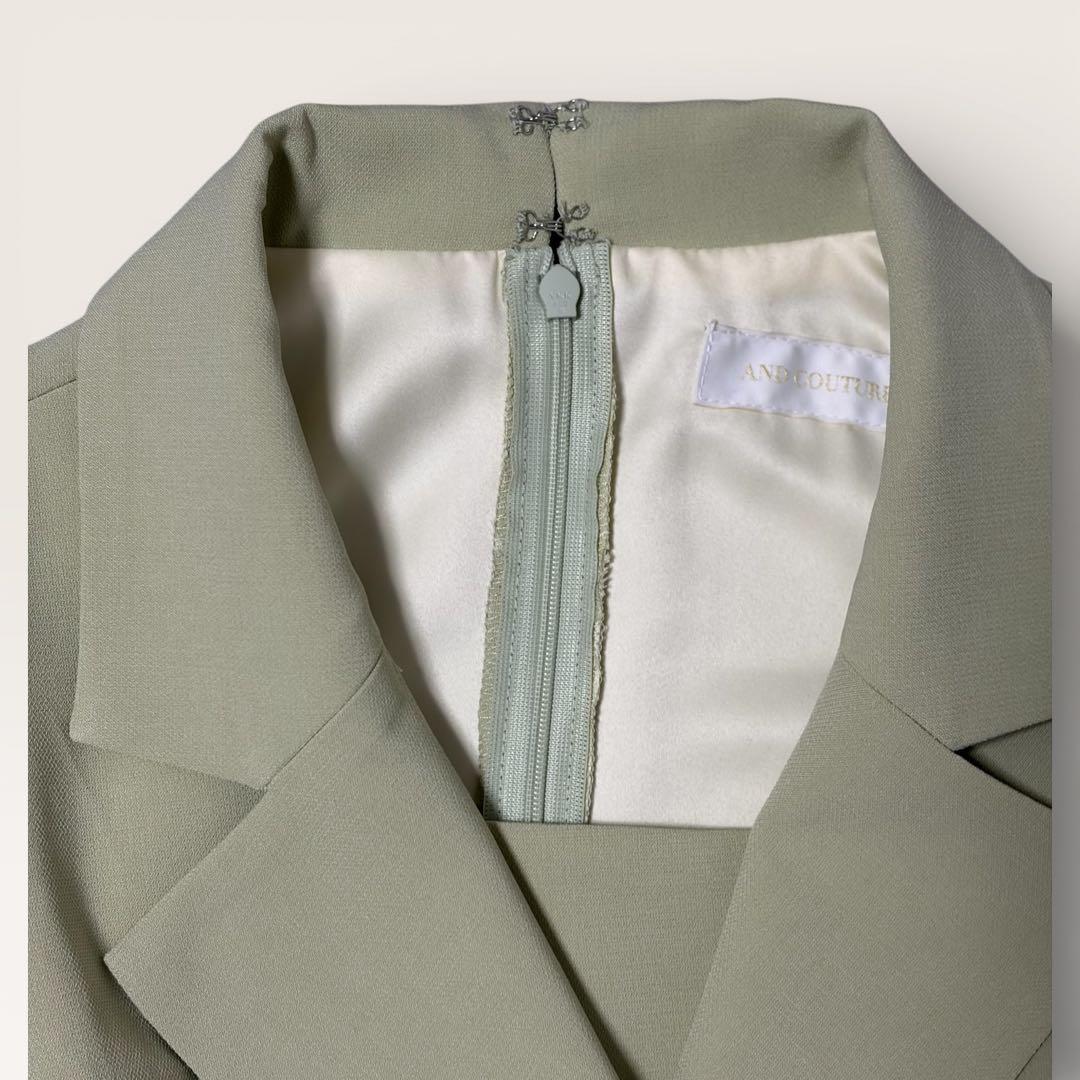 極美品　AND COUTURE ジャケットレイヤードプリーツワンピース　ミント