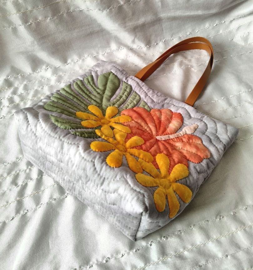 ☆273.ハワイアンキルト・バッグ・ハイビスカス＆ティアレ＆モンステラ