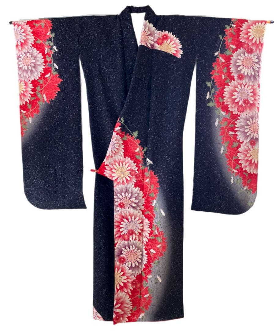 正絹 振袖 単品　菊 花文様 紋意匠 成人式 前撮り