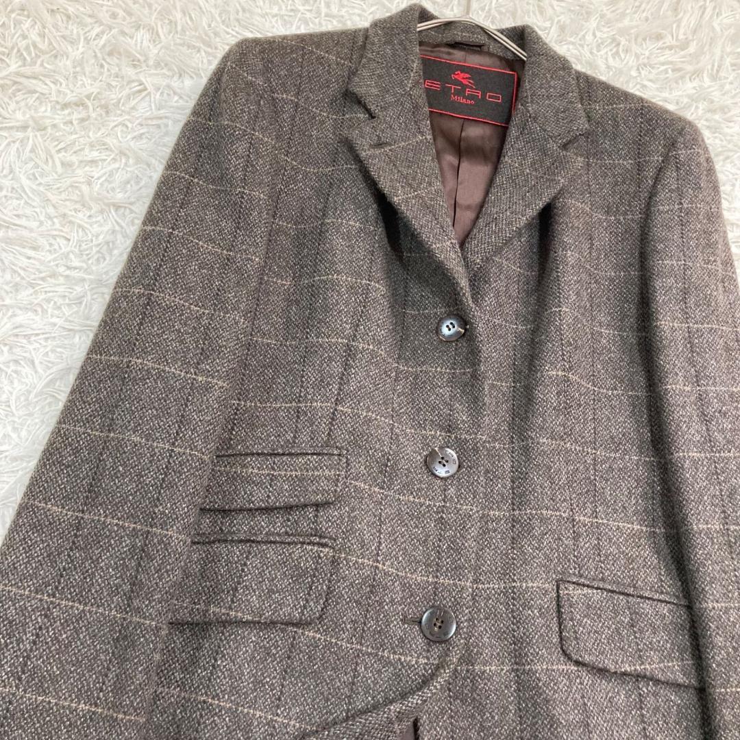 17540✨エトロ 44 キャメル テーラードジャケット チェック ツイード
