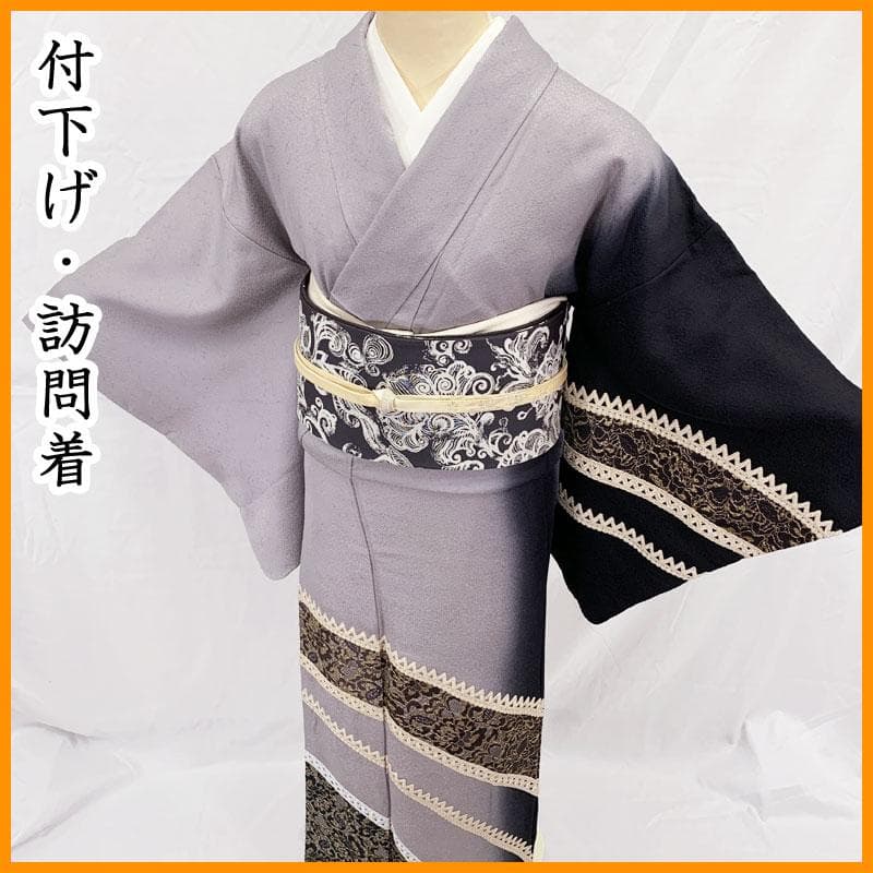 601mh6☆付下げ・訪問着 ドレッシー 花唐草 レース モノトーン☆美品