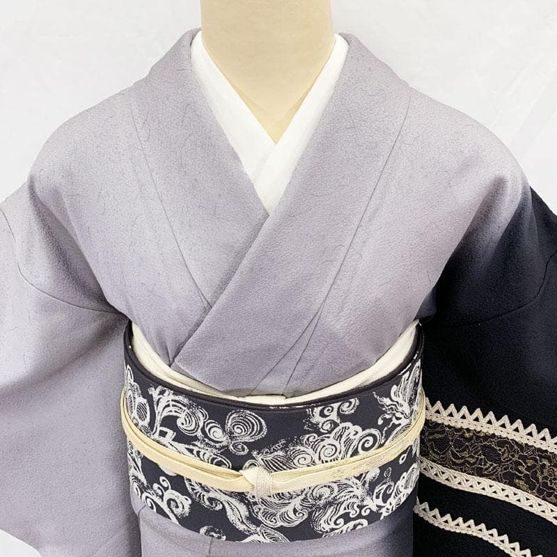 601mh6☆付下げ・訪問着 ドレッシー 花唐草 レース モノトーン☆美品