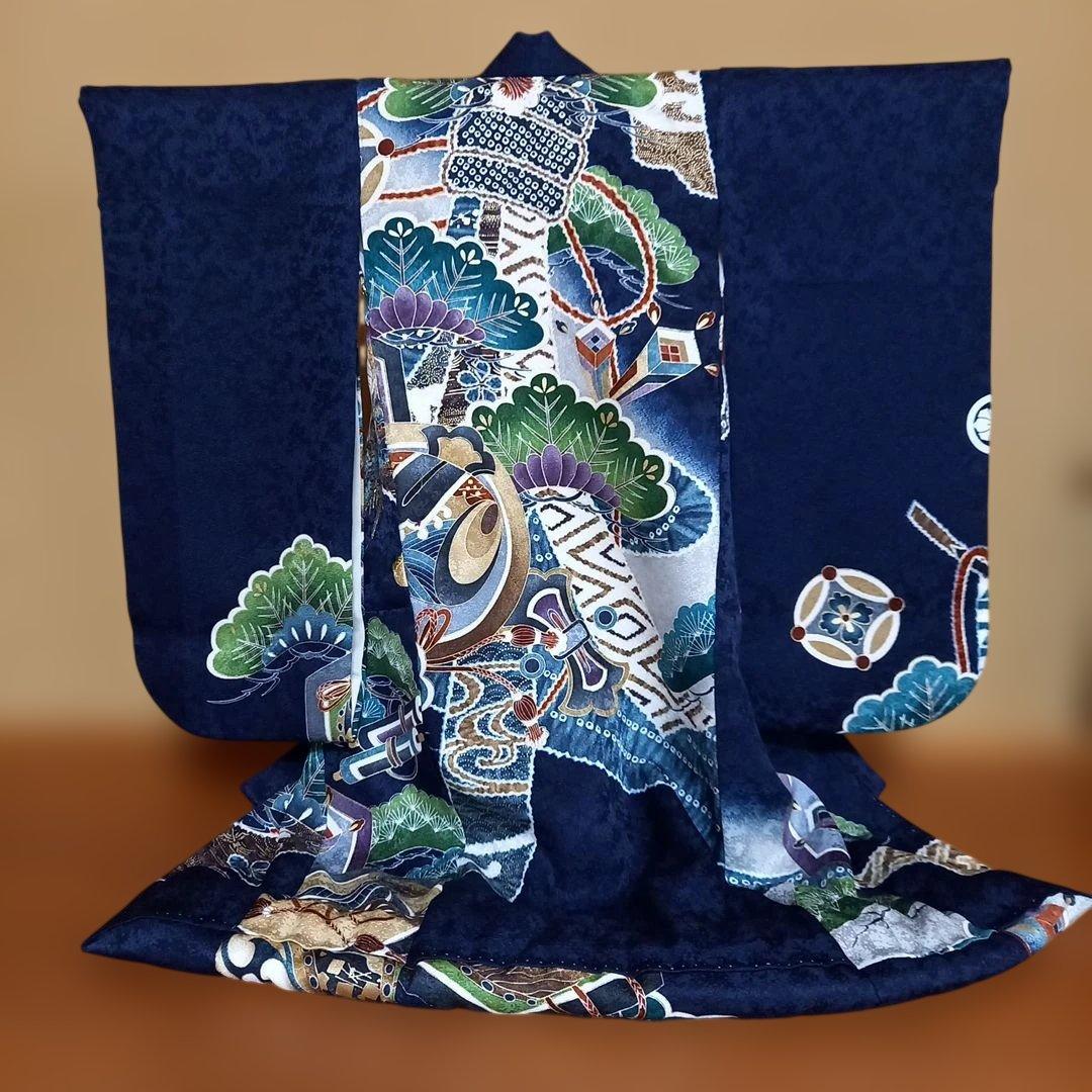 市松人形　15号 ドール　男の子　女の子　正絹　濃紺　着物　襦袢