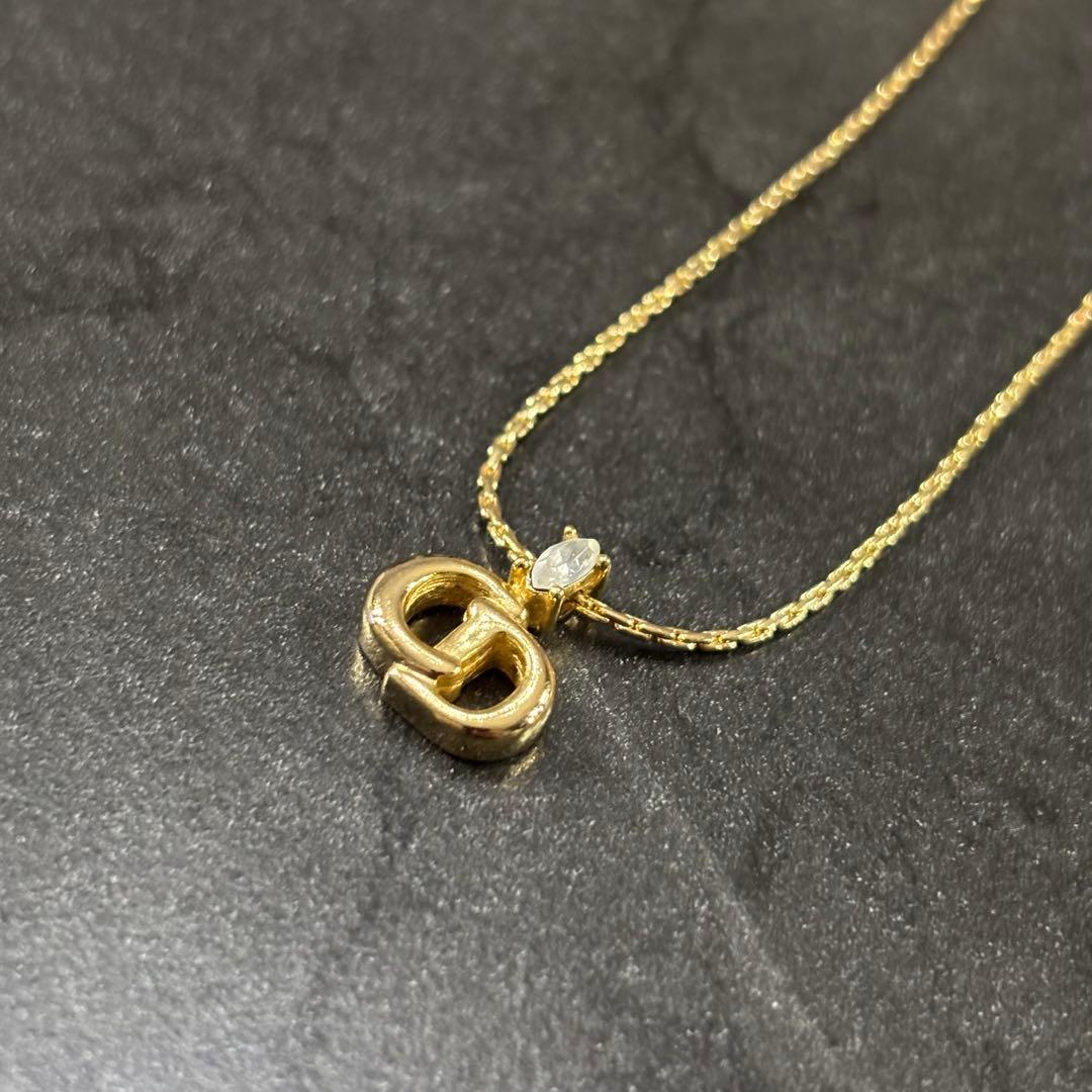 未使用級　クリスチャンディオール　CDロゴ ネックレス　ストーン　金