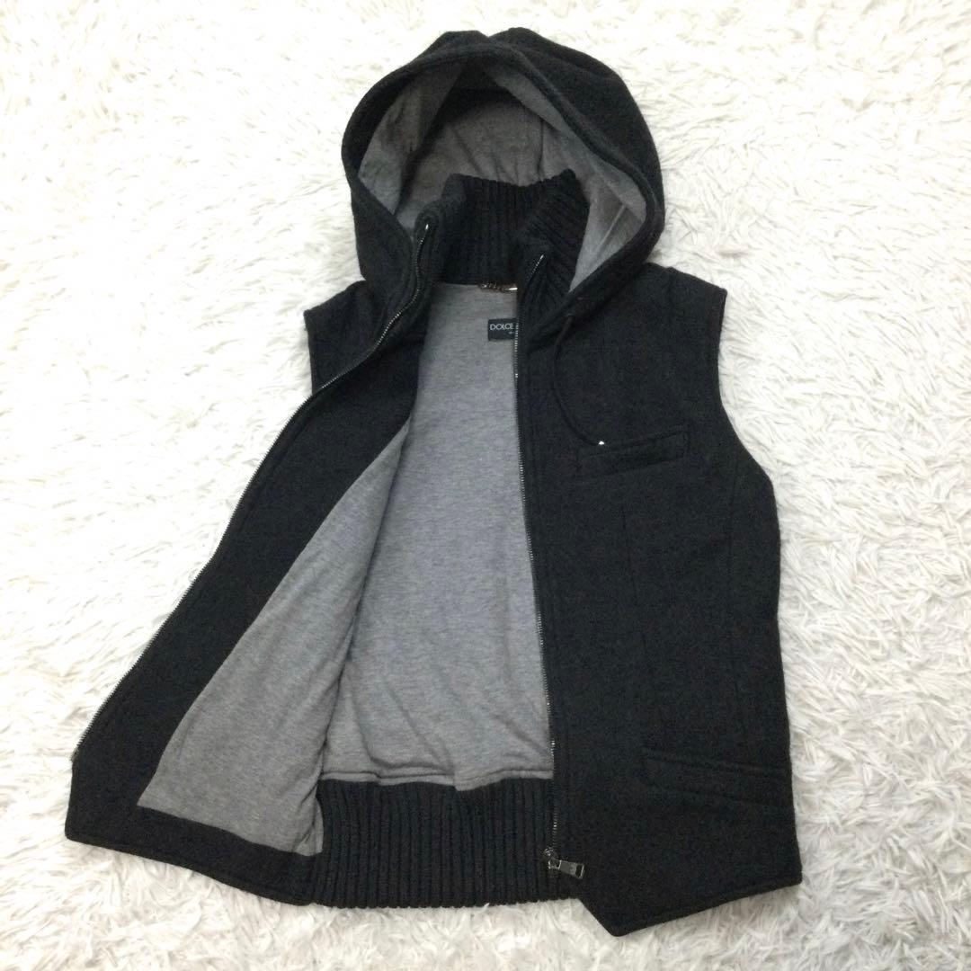 美品★DOLCE&GABBANA フーデッド ウール ベスト 濃灰 36