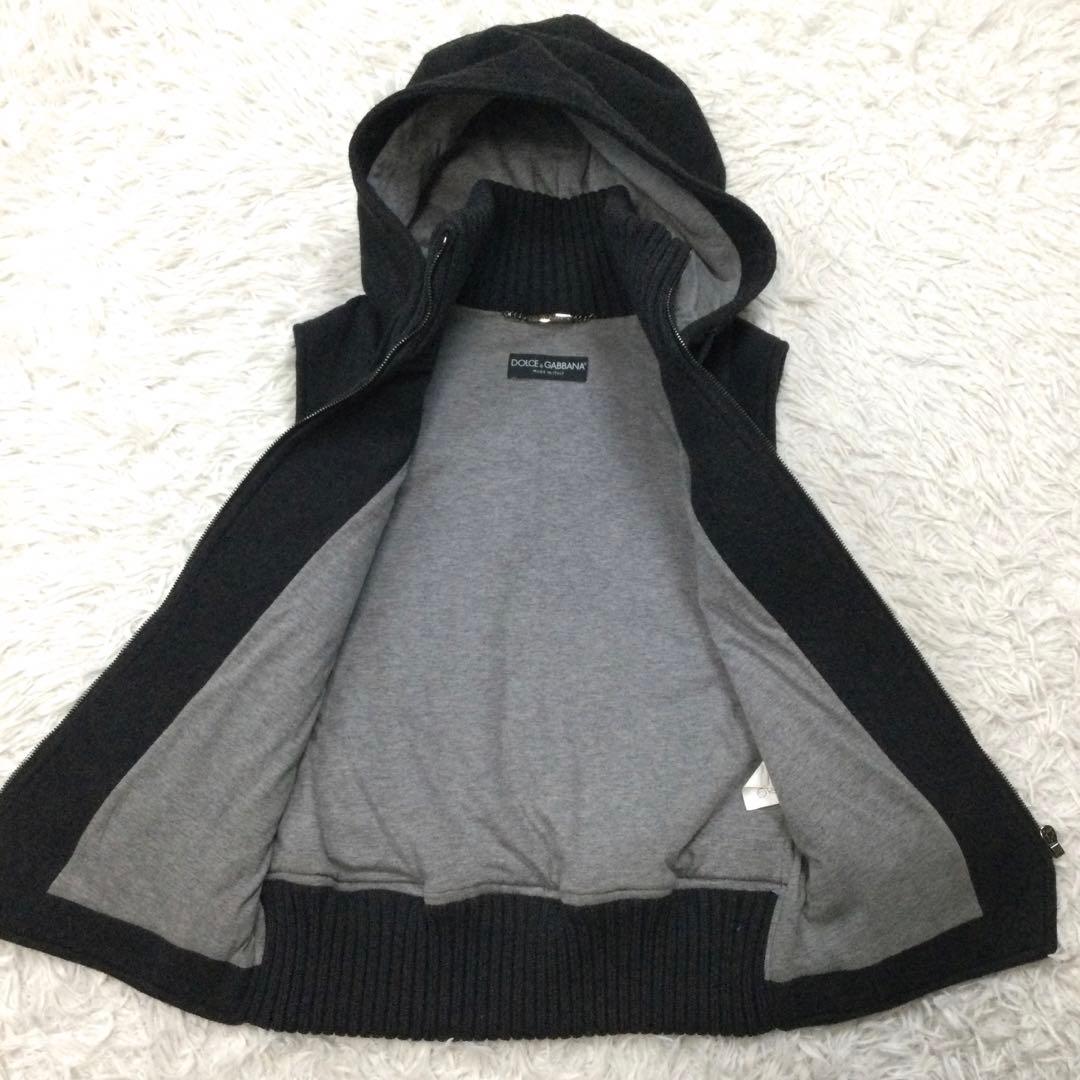 美品★DOLCE&GABBANA フーデッド ウール ベスト 濃灰 36
