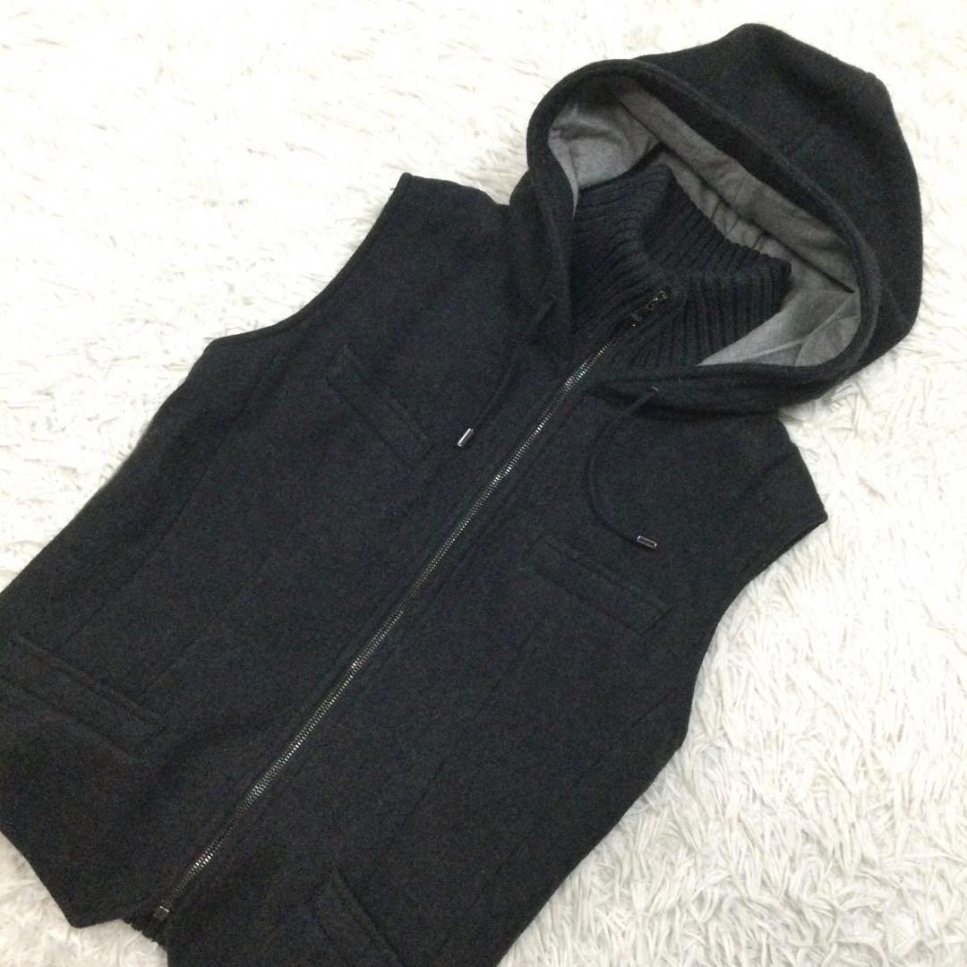 美品★DOLCE&GABBANA フーデッド ウール ベスト 濃灰 36