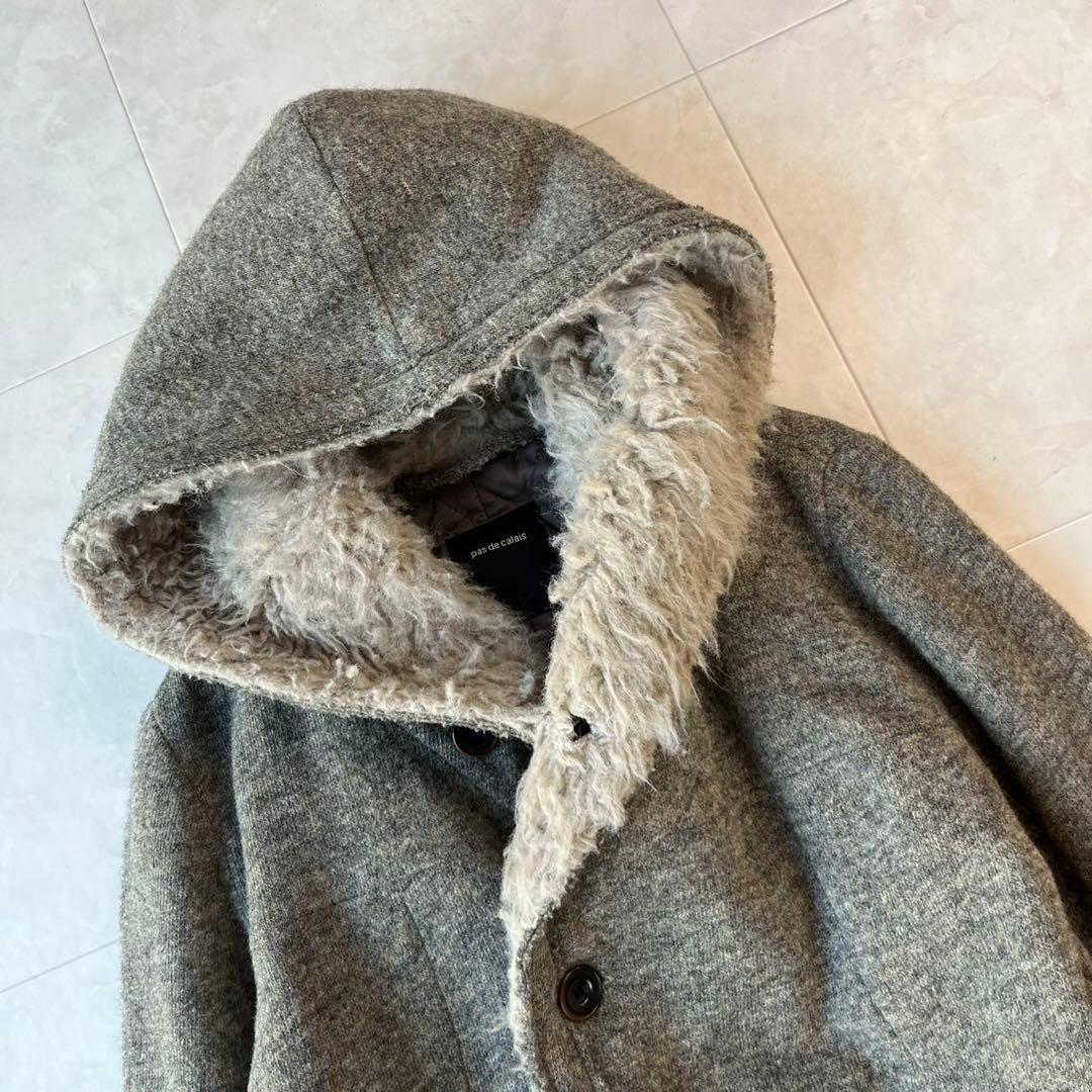 pas de calais 美品 ウールフードコート グレー 38